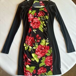 Y2K Women’s Floral Sheer Sleeve Bodycon Dress Size Large